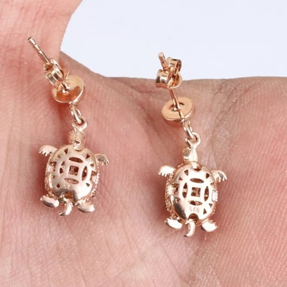 Ruby & white topaz Sterling & gold turtle earnings - Picture 13 of 13